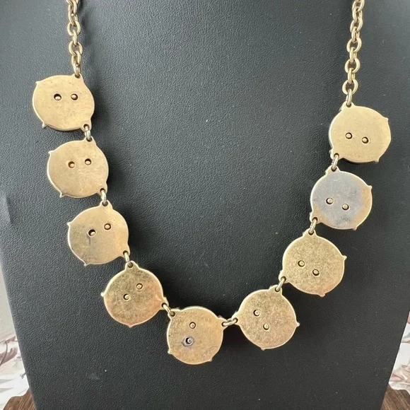 J. Crew Gold Tone Faux Tortoise & Glass Rhinestone Necklace 20” D10 - Picture 3 of 5